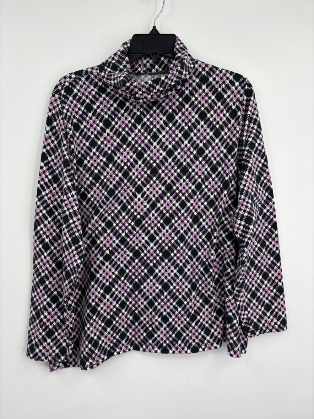 Talbots Turtleneck Plaid Long Sleeve Top Black Pink Size 3XP